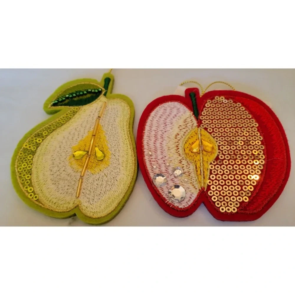 4x 2022 Wondershop Fruit Shaped Sequined Holiday Ornaments Christmas Apple Pear